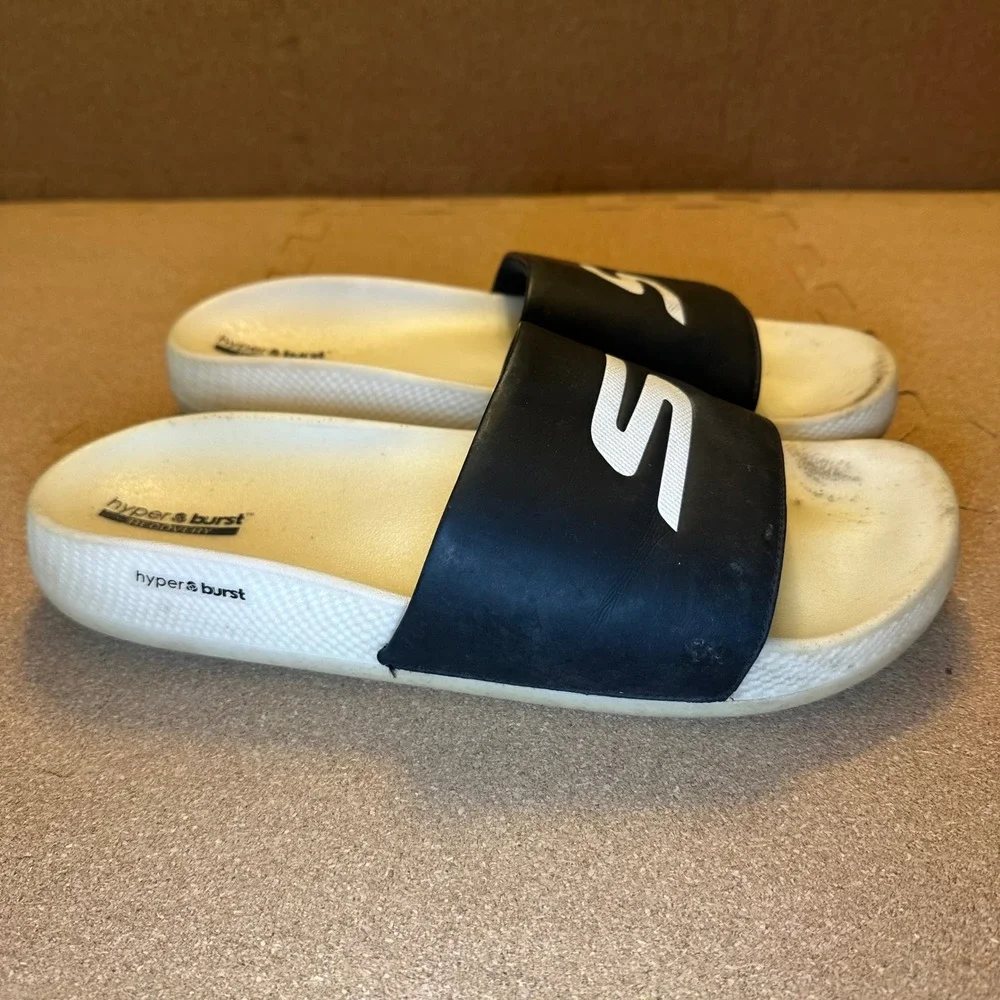 Skechers Hyper Burst Recovery Slides Mens 10 Black White Goodyear 246020 BKW